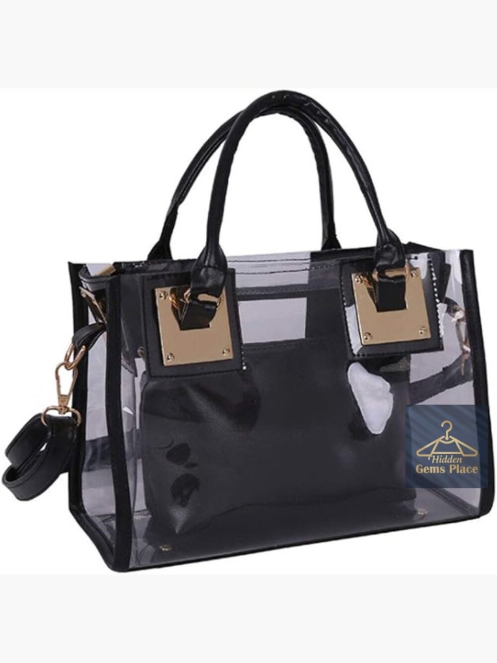 Clear PVC Tote Satchel 2-Piece Set Transparent Handbag Shoulder Bag